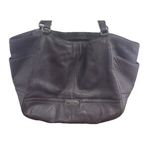 Coach Park Carrie Pebble Leather Tote Shoulder Bag Purple Grey Purse